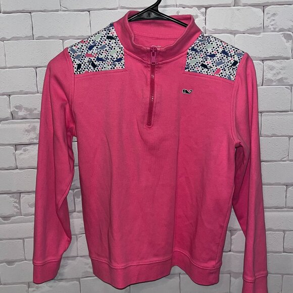 Vineyard Vines Marthas Vineyard Girls Large 1/4 Zip Pink Pullover Sweatshirt - Picture 1 of 3
